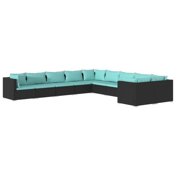 vidaXL 10-piece Garden Lounge Set with Cushions Poly Rattan Black