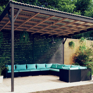 vidaXL 10-piece Garden Lounge Set with Cushions Poly Rattan Black