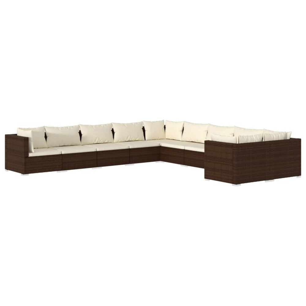 vidaXL 10-Piece Garden Lounge Set with Cushions Poly Rattan Brown