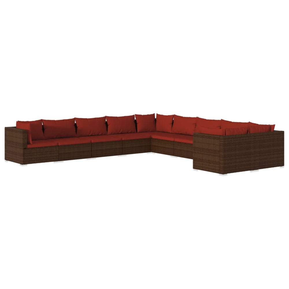 vidaXL 10-Piece Garden Lounge Set with Cushions Poly Rattan Brown