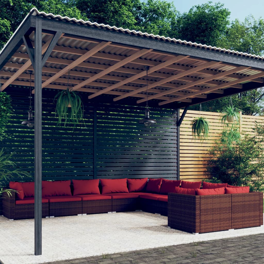 vidaXL 10-Piece Garden Lounge Set with Cushions Poly Rattan Brown