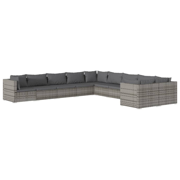 vidaXL 10-piece Garden Lounge Set with Cushions Poly Rattan Grey
