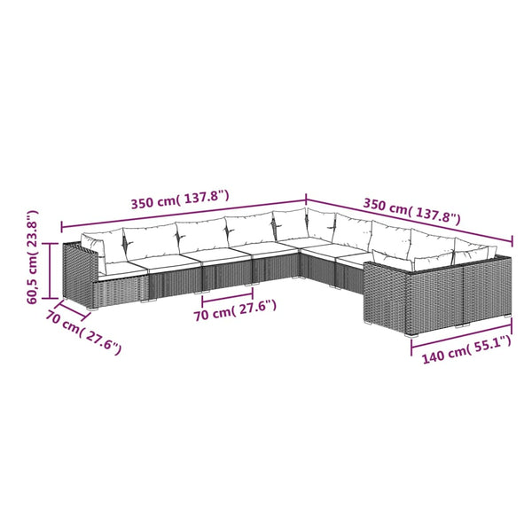 vidaXL 10-piece Garden Lounge Set with Cushions Poly Rattan Grey