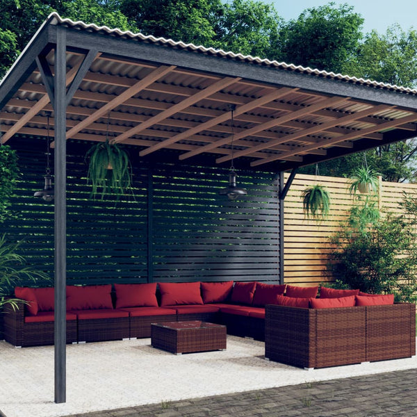 vidaXL 11-piece Garden Lounge Set with Cushions Poly Rattan Brown