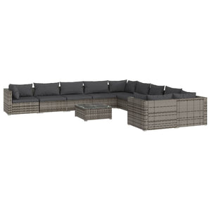 vidaXL 11-Piece Garden Lounge Set with Cushions Poly Rattan Grey