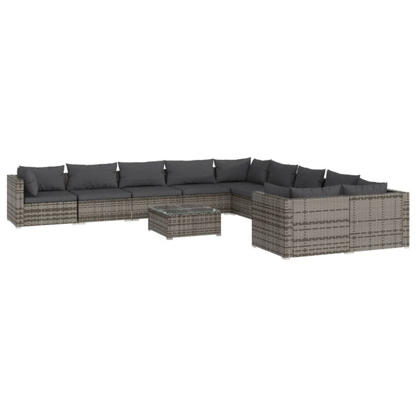 vidaXL 11-Piece Garden Lounge Set with Cushions Poly Rattan Grey