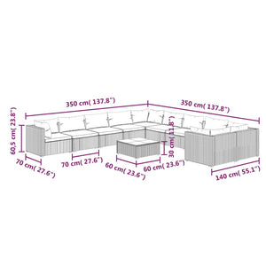 vidaXL 11-Piece Garden Lounge Set with Cushions Poly Rattan Grey