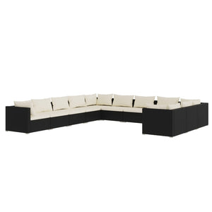vidaXL 11-Piece Garden Lounge Set with Cushions Poly Rattan Black