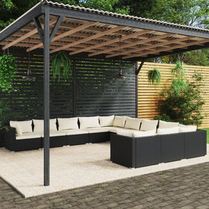 vidaXL 11-Piece Garden Lounge Set with Cushions Poly Rattan Black