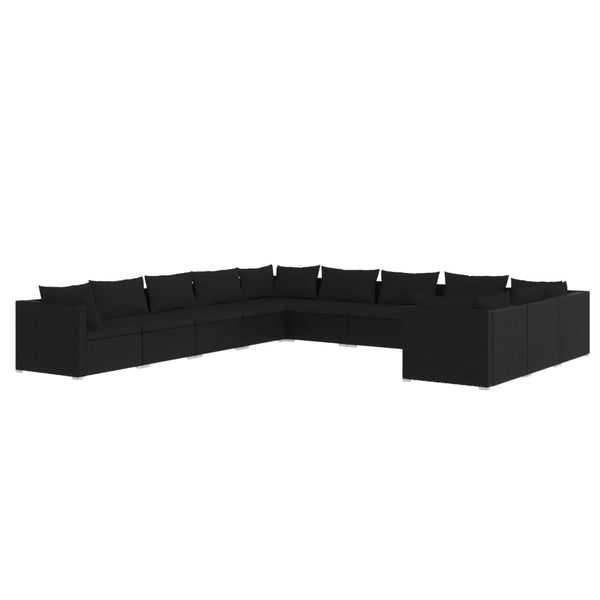 vidaXL 11-Piece Garden Lounge Set with Cushions Poly Rattan Black