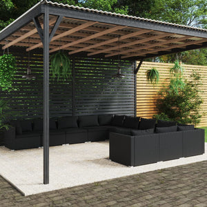 vidaXL 11-Piece Garden Lounge Set with Cushions Poly Rattan Black