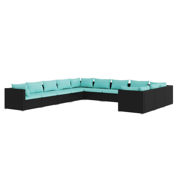 vidaXL 11-Piece Garden Lounge Set with Cushions Poly Rattan Black