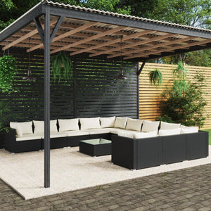 vidaXL 12-Piece Garden Lounge Set with Cushions Poly Rattan Black