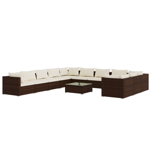 vidaXL 12-Piece Garden Lounge Set with Cushions Poly Rattan Brown