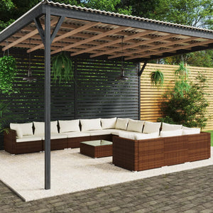 vidaXL 12-Piece Garden Lounge Set with Cushions Poly Rattan Brown