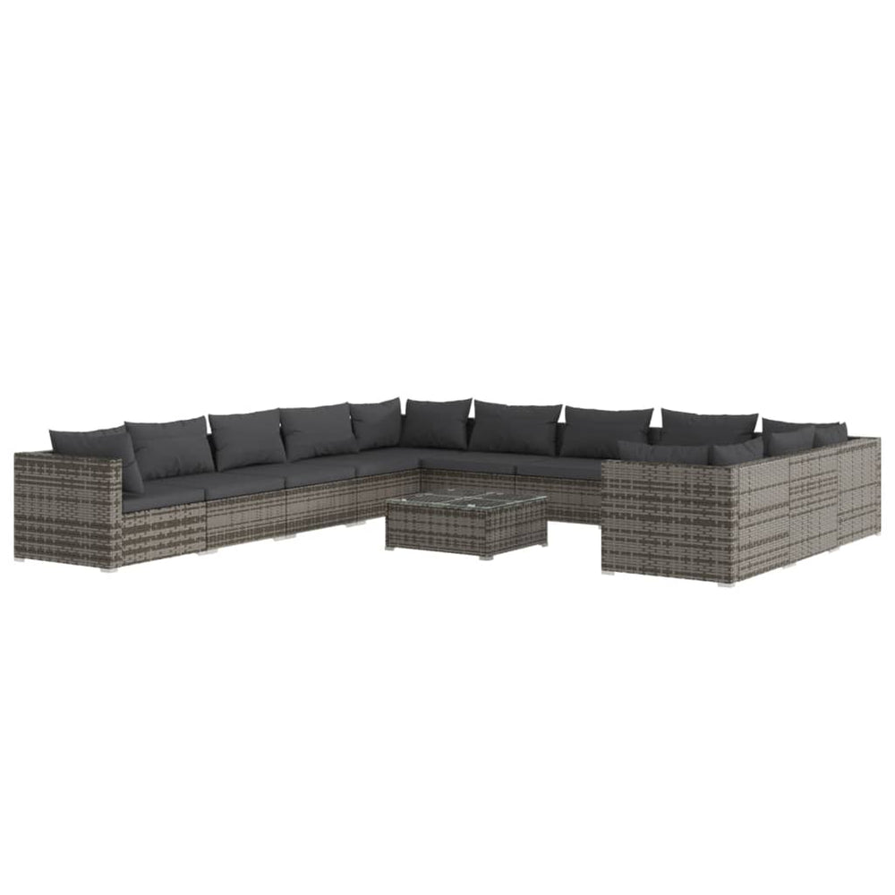 vidaXL 12-piece Garden Lounge Set with Cushions Poly Rattan Grey
