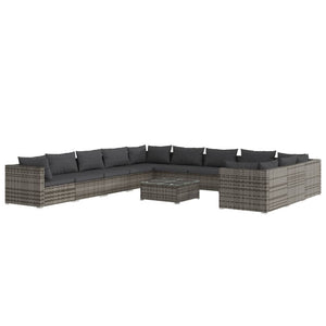 vidaXL 12-piece Garden Lounge Set with Cushions Poly Rattan Grey