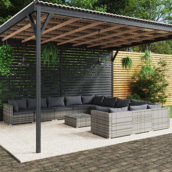 vidaXL 12-piece Garden Lounge Set with Cushions Poly Rattan Grey