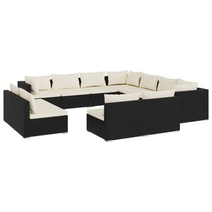 vidaXL 11-Piece Garden Lounge Set with Cushions Black Poly Rattan