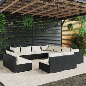 vidaXL 11-Piece Garden Lounge Set with Cushions Black Poly Rattan