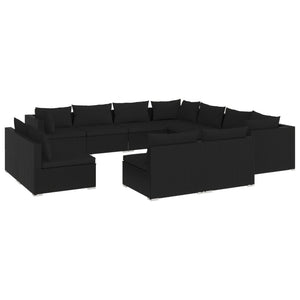 vidaXL 11-Piece Garden Lounge Set with Cushions Black Poly Rattan