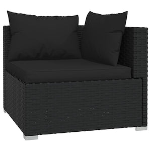 vidaXL 11-Piece Garden Lounge Set with Cushions Black Poly Rattan