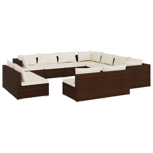 vidaXL 11-Piece Garden Lounge Set with Cushions Brown Poly Rattan