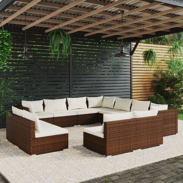 vidaXL 11-Piece Garden Lounge Set with Cushions Brown Poly Rattan