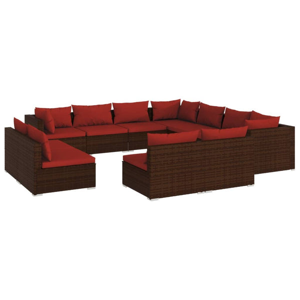 vidaXL 11-Piece Garden Lounge Set with Cushions Brown Poly Rattan