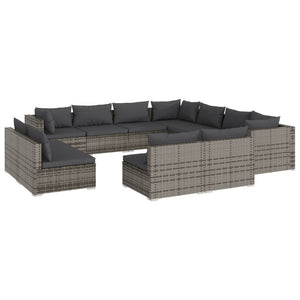 vidaXL 11-pc. Garden Lounge Set with Cushions Grey Poly Rattan