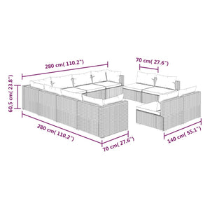 vidaXL 11-pc. Garden Lounge Set with Cushions Grey Poly Rattan