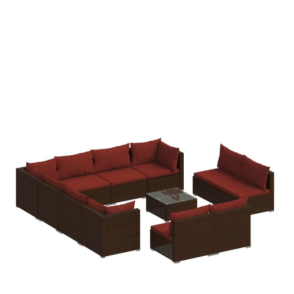 vidaXL 12-piece Garden Lounge Set with Cushions Brown Poly Rattan