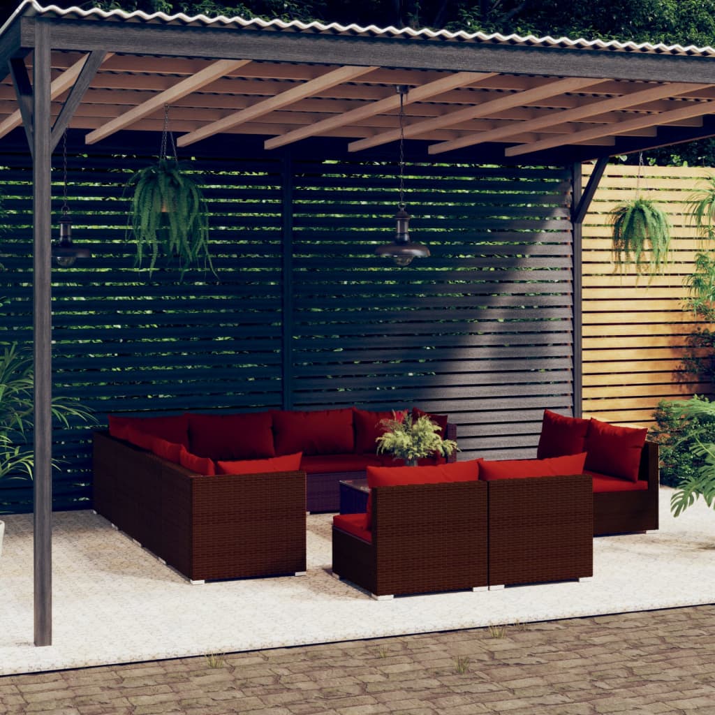 vidaXL 12-piece Garden Lounge Set with Cushions Brown Poly Rattan