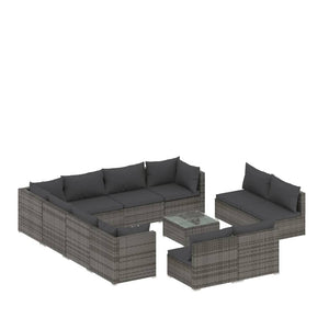 vidaXL 12-Piece Garden Lounge Set with Cushions Grey Poly Rattan