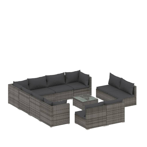 vidaXL 12-Piece Garden Lounge Set with Cushions Grey Poly Rattan