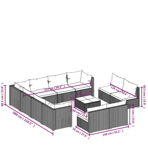 vidaXL 12-Piece Garden Lounge Set with Cushions Grey Poly Rattan