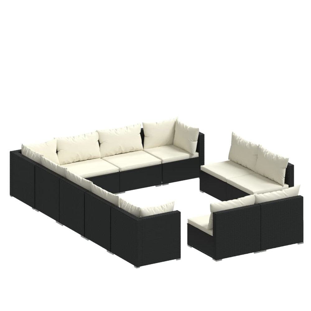 vidaXL 12-Piece Garden Lounge Set with Cushions Black Poly Rattan
