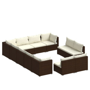 vidaXL 12-piece Garden Lounge Set with Cushions Brown Poly Rattan