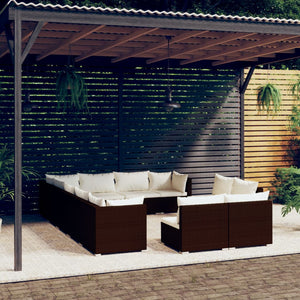 vidaXL 12-piece Garden Lounge Set with Cushions Brown Poly Rattan