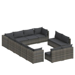 vidaXL 12-Piece Garden Lounge Set with Cushions Grey Poly Rattan