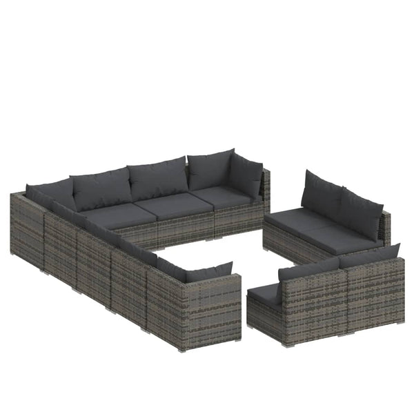 vidaXL 12-Piece Garden Lounge Set with Cushions Grey Poly Rattan
