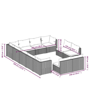 vidaXL 12-Piece Garden Lounge Set with Cushions Grey Poly Rattan
