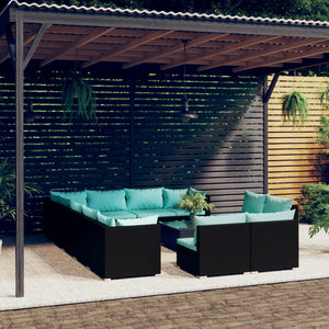vidaXL 13-piece Garden Lounge Set with Cushions Black Poly Rattan