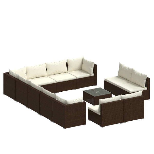 vidaXL 13-Piece Garden Lounge Set with Cushions Brown Poly Rattan