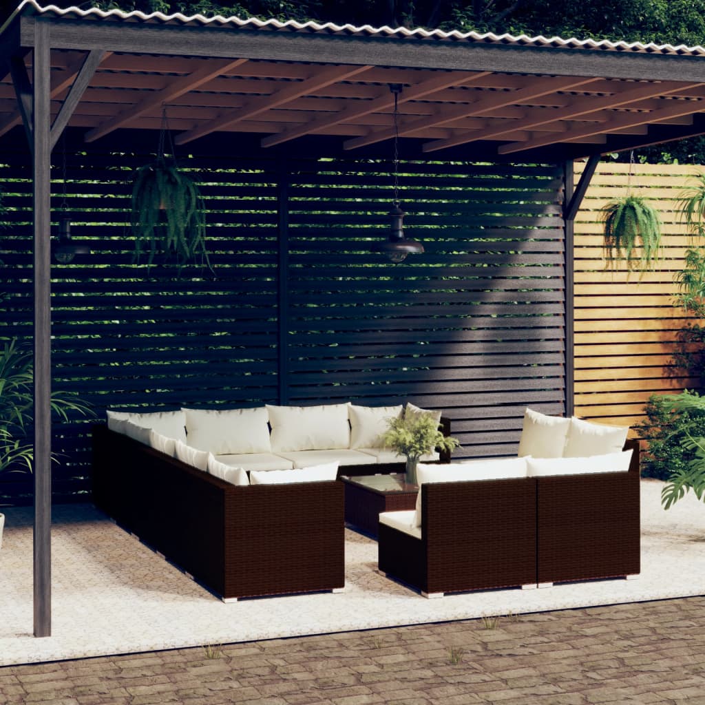 vidaXL 13-Piece Garden Lounge Set with Cushions Brown Poly Rattan