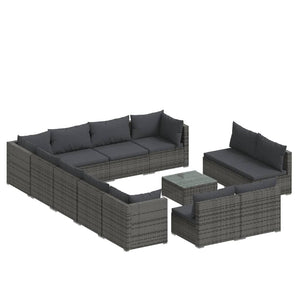 vidaXL 13-Piece Garden Lounge Set with Cushions Grey Poly Rattan