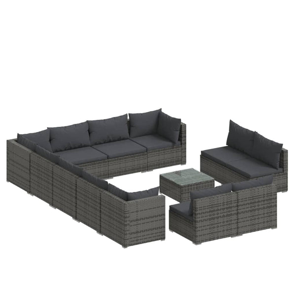 vidaXL 13-Piece Garden Lounge Set with Cushions Grey Poly Rattan