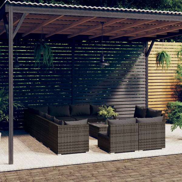 vidaXL 13-Piece Garden Lounge Set with Cushions Grey Poly Rattan