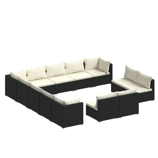 vidaXL 13-piece Garden Lounge Set with Cushions Black Poly Rattan