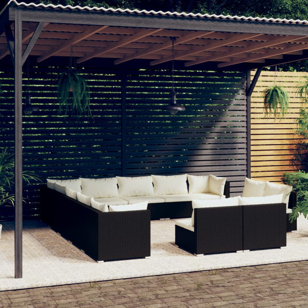 vidaXL 13-piece Garden Lounge Set with Cushions Black Poly Rattan